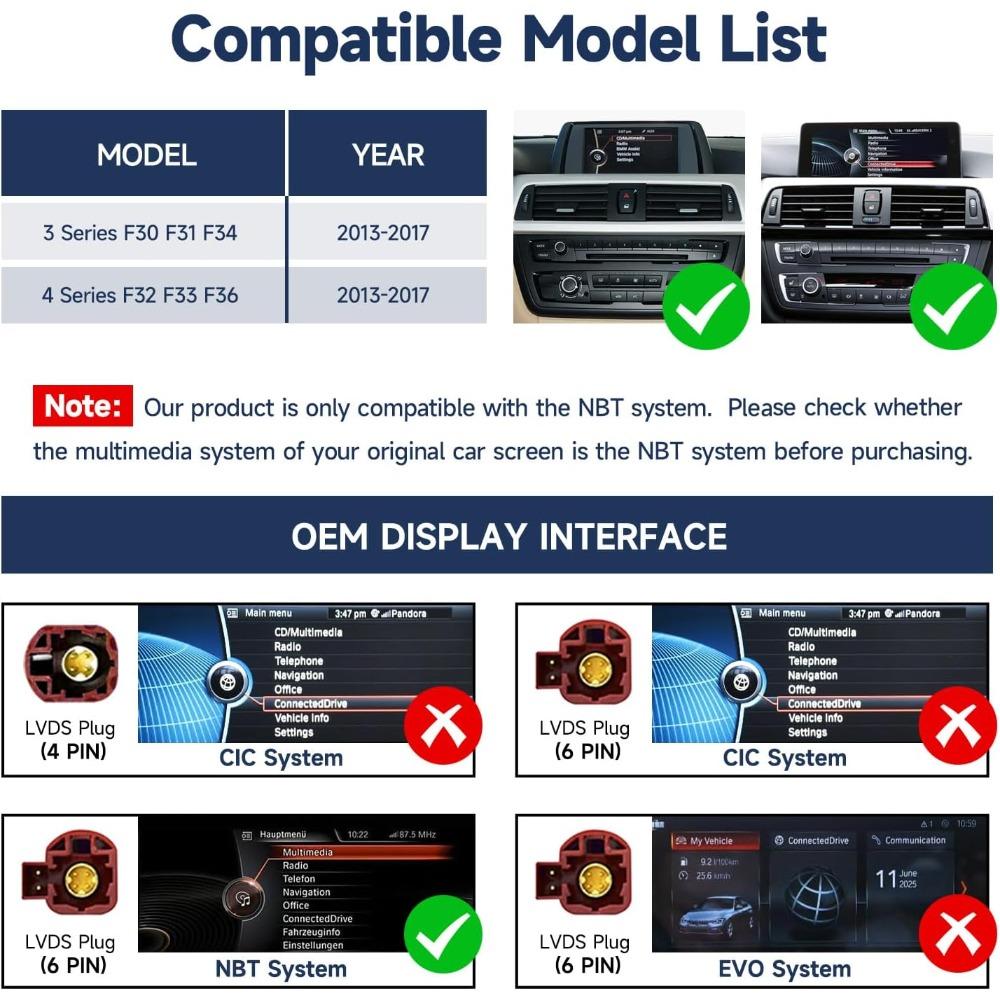 10.25-inch Touchscreen Wireless CarPlay Multimedia Suitable for 2014 to 2016 BMW 3 Series and 4 Series F30 F31 F34 F32 F33 F36