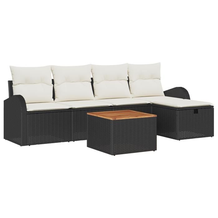 Ensemble de Canapés de Jardin 6 Pièces avec Coussins Noir Poly Rattan, Canapé de Jardin 2 Places avec Rangement &amp; Coussins 3360834