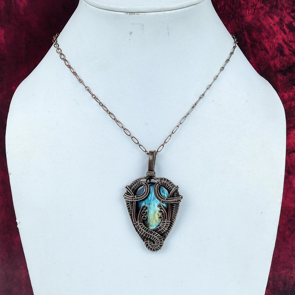 Labradorit Anhänger Kupferdraht Umwickelter Anhänger Handgefertigt Natürlicher Edelstein Schmuck