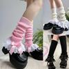Gestrickte Beinwärmer mit Schleifenakzent, mehrlagiger Rüschensaum, hohe Socken für Lolita-Mädchen