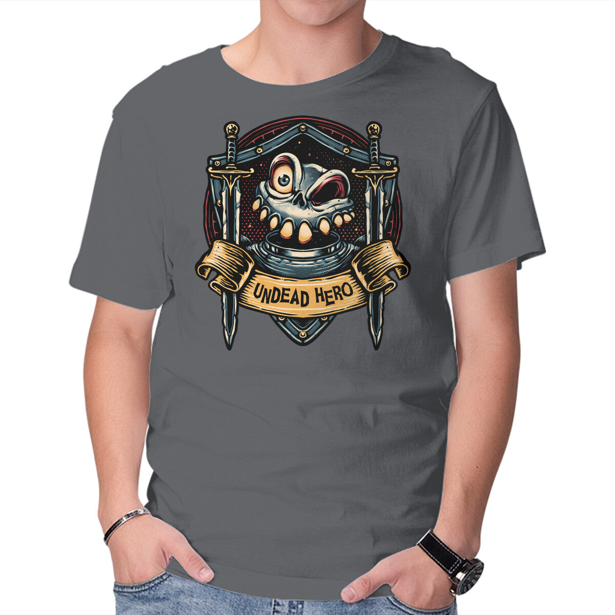 Unisex Crew Neck T-Shirt The Undead Hero Graphic Short Sleeve Casual Tee L