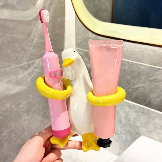 Electric Toothbrush Holder Duck Shape Holder, Ceramic Stand, Sturdy Toothpaste Cute Bathroom Countertop Organizer, for Bathrooms Durable Organizer