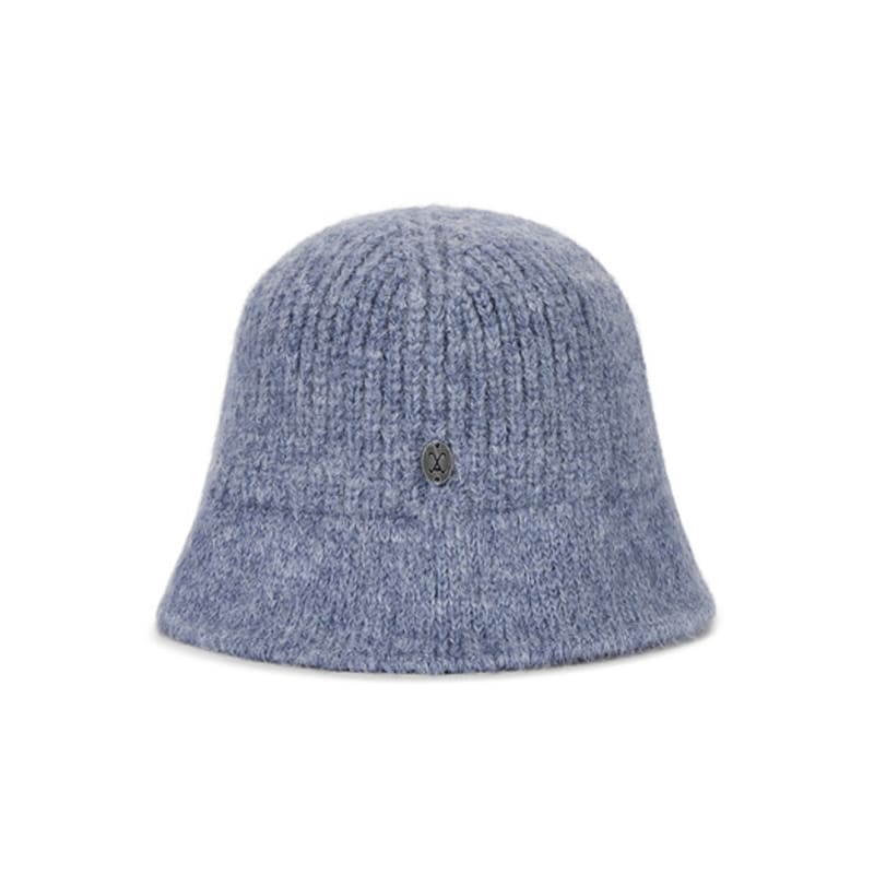 VARZAR VA Curved Oval Metal Washed Knit Bucket Hat Soft Blue