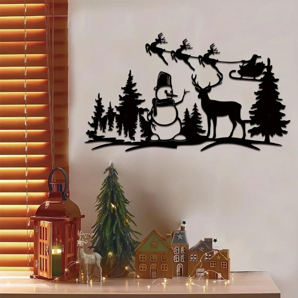 Christmas Tree, Snowman, and Reindeer Metal Wall Art - Outdoor Plaque and Indoor Wall Hanging Decor | Festive Holiday Sign