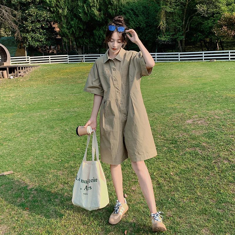 Women's Khaki Sweet & Salty Loose Straight Wide-Leg Shorts for Summer