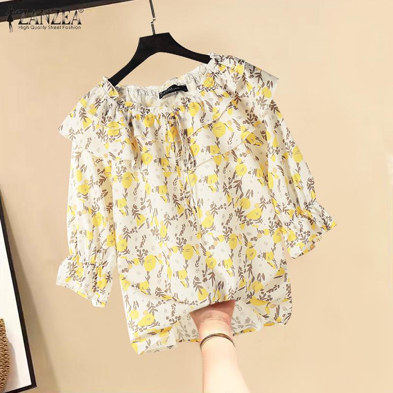 

ZANZEA Womens Summer Round Neck Short Sleeve Floral Print Blouses 2XL жёлтый