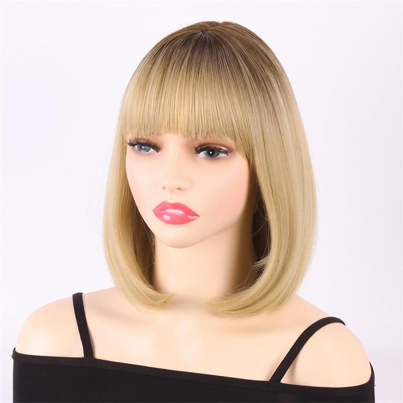 Short Mixed Wigs for Women Synthetic Cosplay Wig with Bangs Straight Hairstyles Anime Costume Party Halloween Cosplay Wig