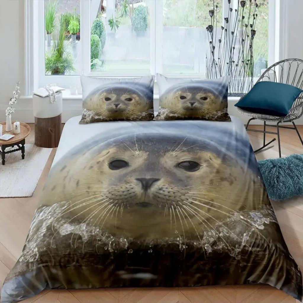 Seal Bedding Set fur seal Duvet Cover Marine life quilt cover Pillowcase King Size Marine Life Polyester Comforter Cover