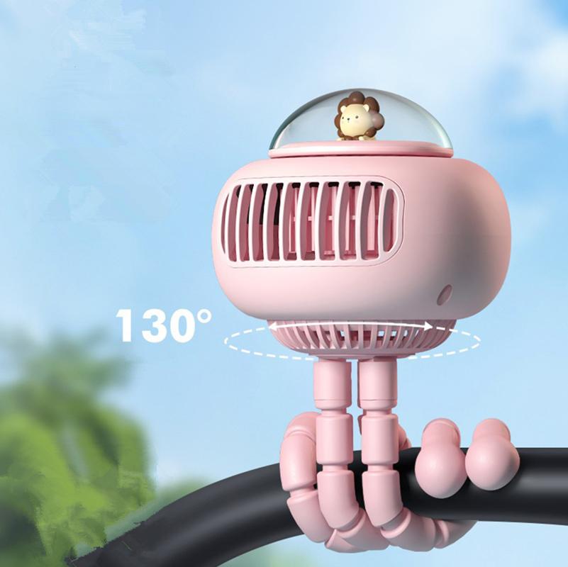 USB Flexible Air Conditioner 3600mAh Chargeable Stroller Cooling Fan 130° Auto Rotation 4-gear Wind Handheld For Outdoors Quiet