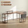 L-Shaped Desk, Versatile Office Desk with Adjustable Shelves and Storage Bag, Monitor Stand, Brown