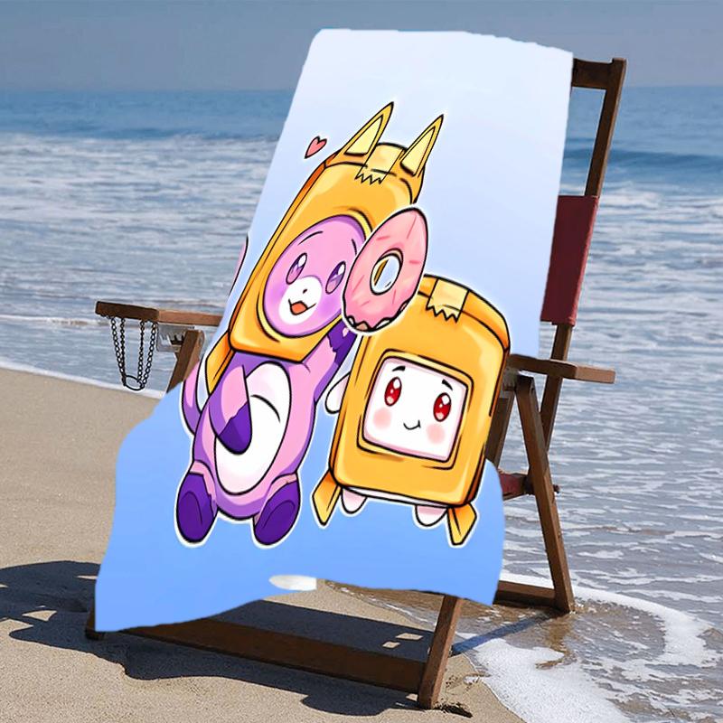 proof beach towel with a Lankybox Foxy and Rocky3 pattern - soft,absorbent,quick-drying,machine washable - perfect for swimming,camping,bathing