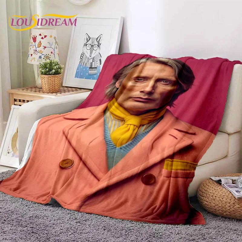 Mads Mikkelsen 3D Schauspieler Star Weiche Flanelldecke für Betten Schlafzimmer Sofa Picknick, Überwurfdecke zum Zudecken Outdoor Freizeit Nickerchen Geschenk