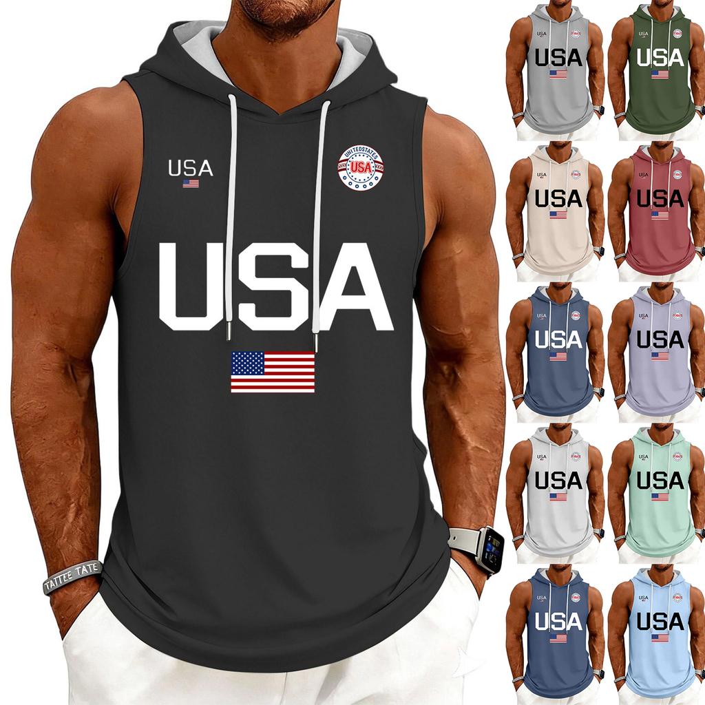 Men's Tank Top Gym Sleeveless Hoodie Shirt Washed Sports Muscle Shirts Fitness Vest With Hood