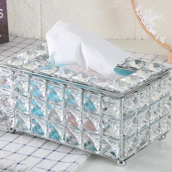 

Simple Coffee Table Desktop Rectangular Faux Crystal Tissue Storage Box Holder