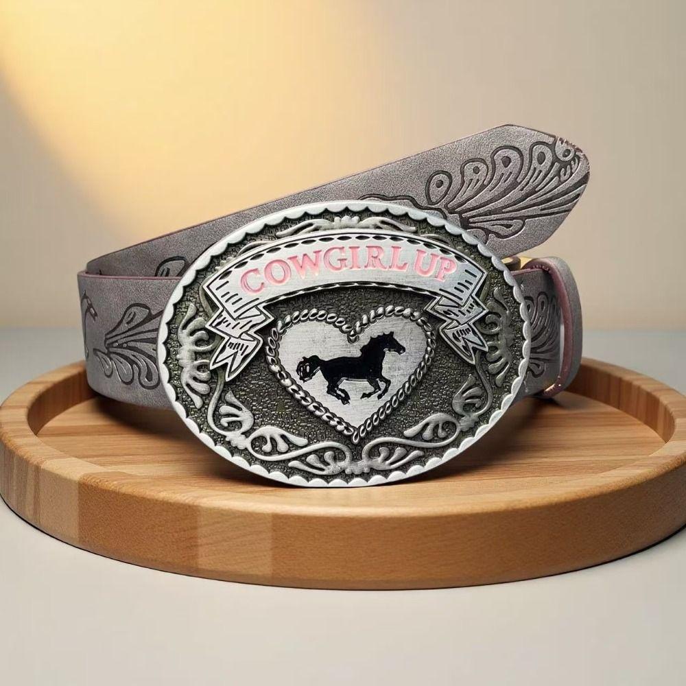 Luxury Design Western Cowgirl Belt COWGIRL UP Heart Horse Buckle Waistband for Women Spice Girls