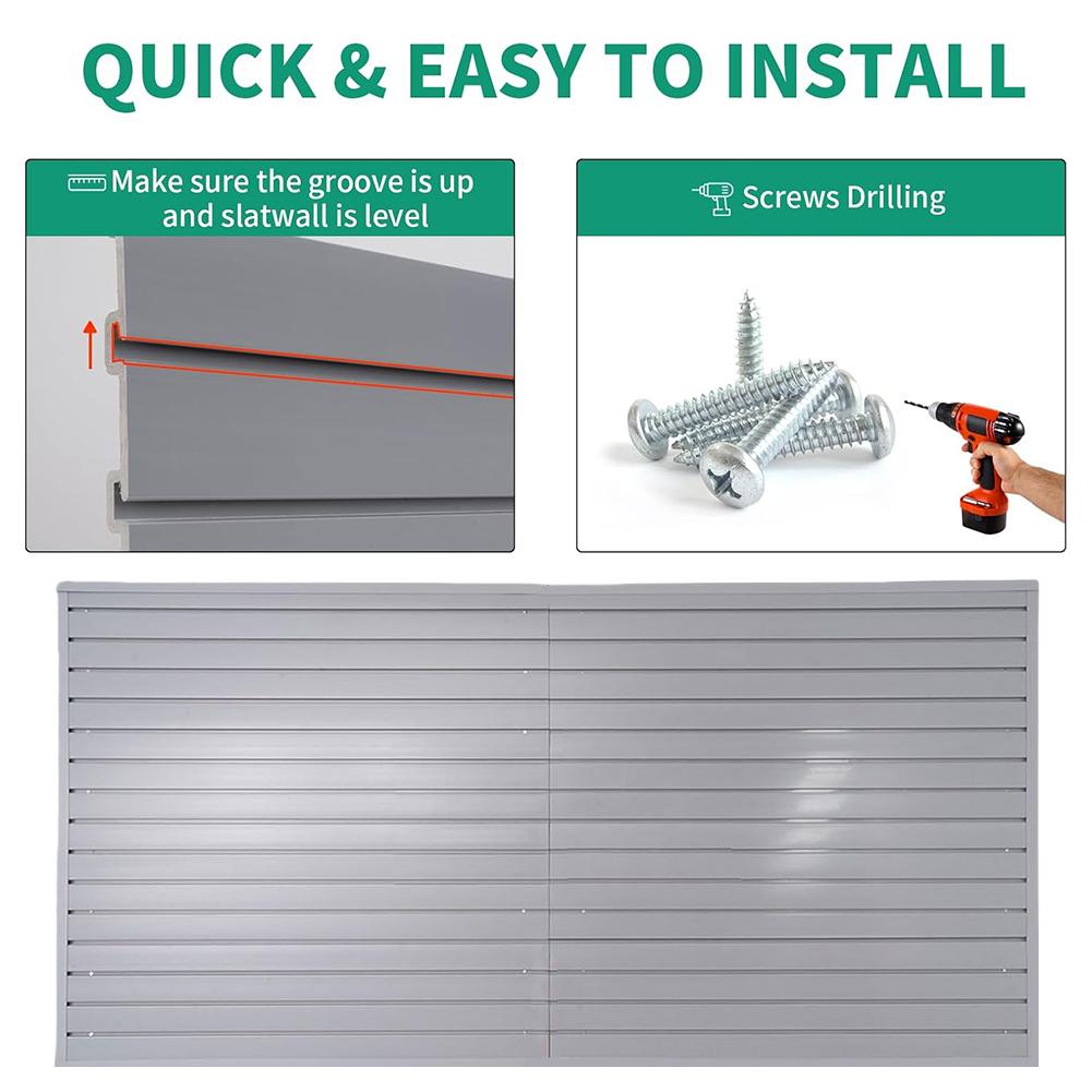 PVC Slatwall Panel Storage Kit 4ft x 8ft 32 Sq Ft 26 Heavy Duty Hooks for Home Garage Retail Guitar Shop Workshop Display