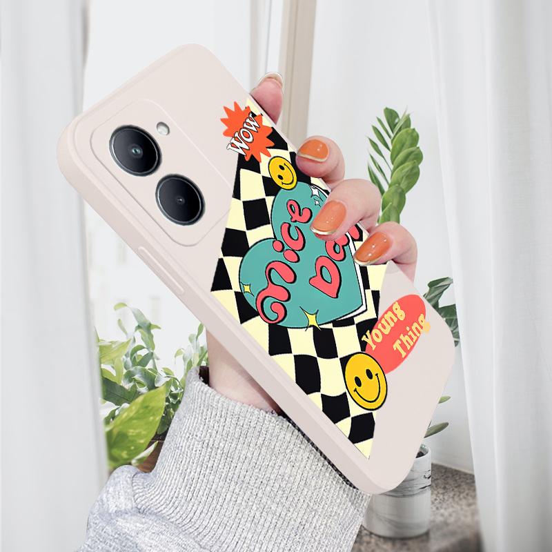 

Чехол для телефона со смайликом в клетку «Любовь» для iPhone 15, 14, 13, 12, 11, Samsung Galaxy S23 S22 A52 A52S, мягкие квадратные жидкие силиконовые чехлы с полной защитой iPhone 15 Pro белый