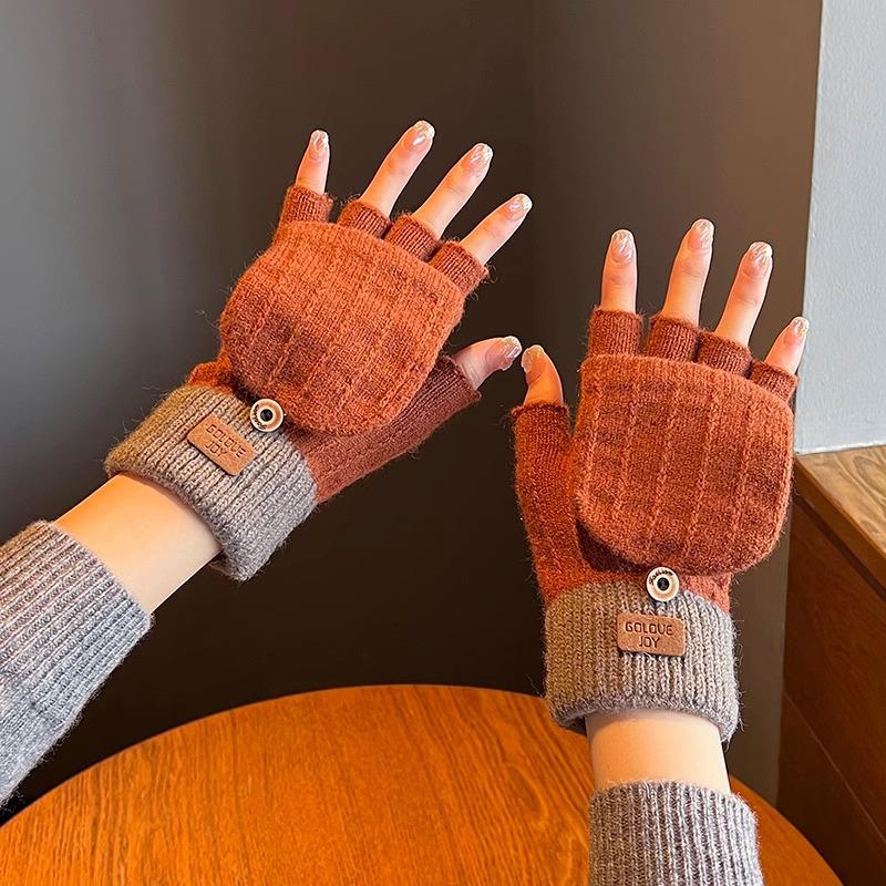 Winter-Flip-Handschuhe für Damen: Warmes, samtgefüttertes, verdicktes Fünf-Finger-Design zum Schreiben und Radfahren