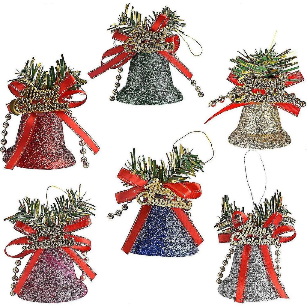 6 Stück Weihnachtsglocken für Weihnachtsbaumdekoration Splittersichere Glitzerglocken - GXCC
