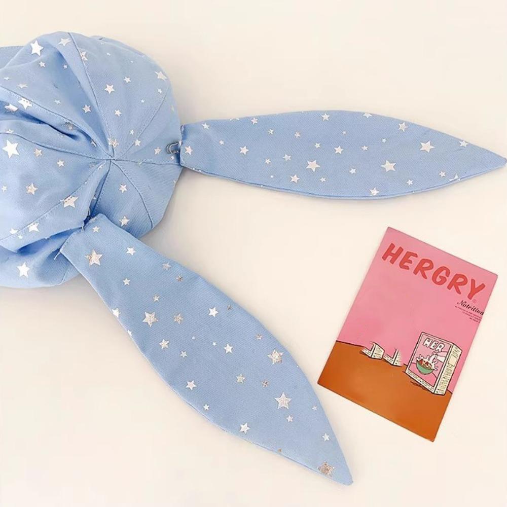 Sunscreen Silver Star Bowknot Cap Cotton Bunny Ears Berets Cap Detachable Rabbit Ears Hat  Men