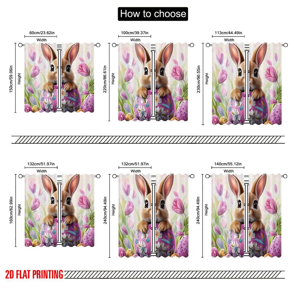 2pcs,2D Plane Printing Contemporary Curtains Spring Bunny Bliss Polyester (without Rod) Home Decor for Bedroom, Living Room,