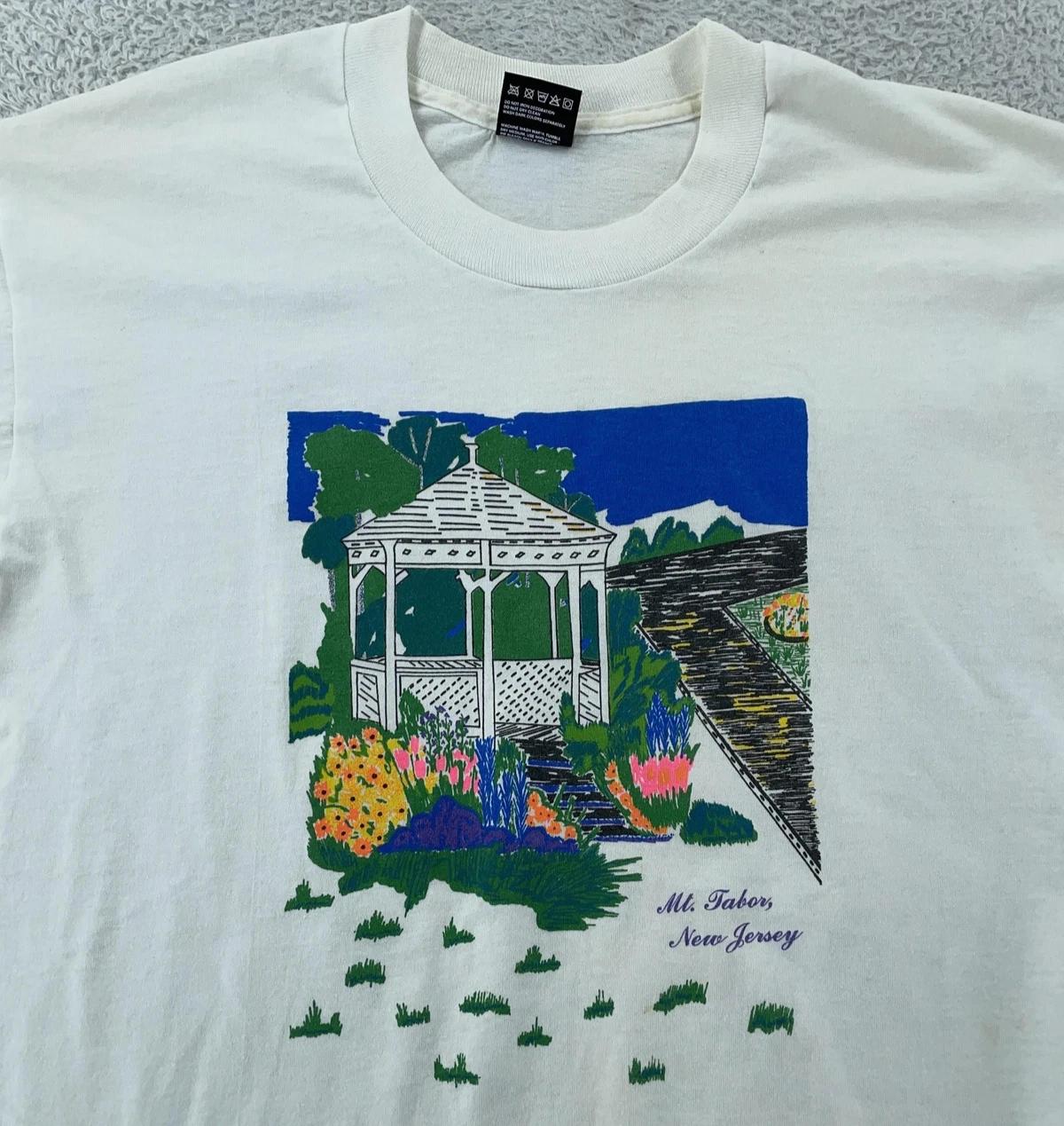 

Vintage 90s Mt Tabor New Jersey Shirt Mens M/L White Gazebo Graphic Souvenir USA L