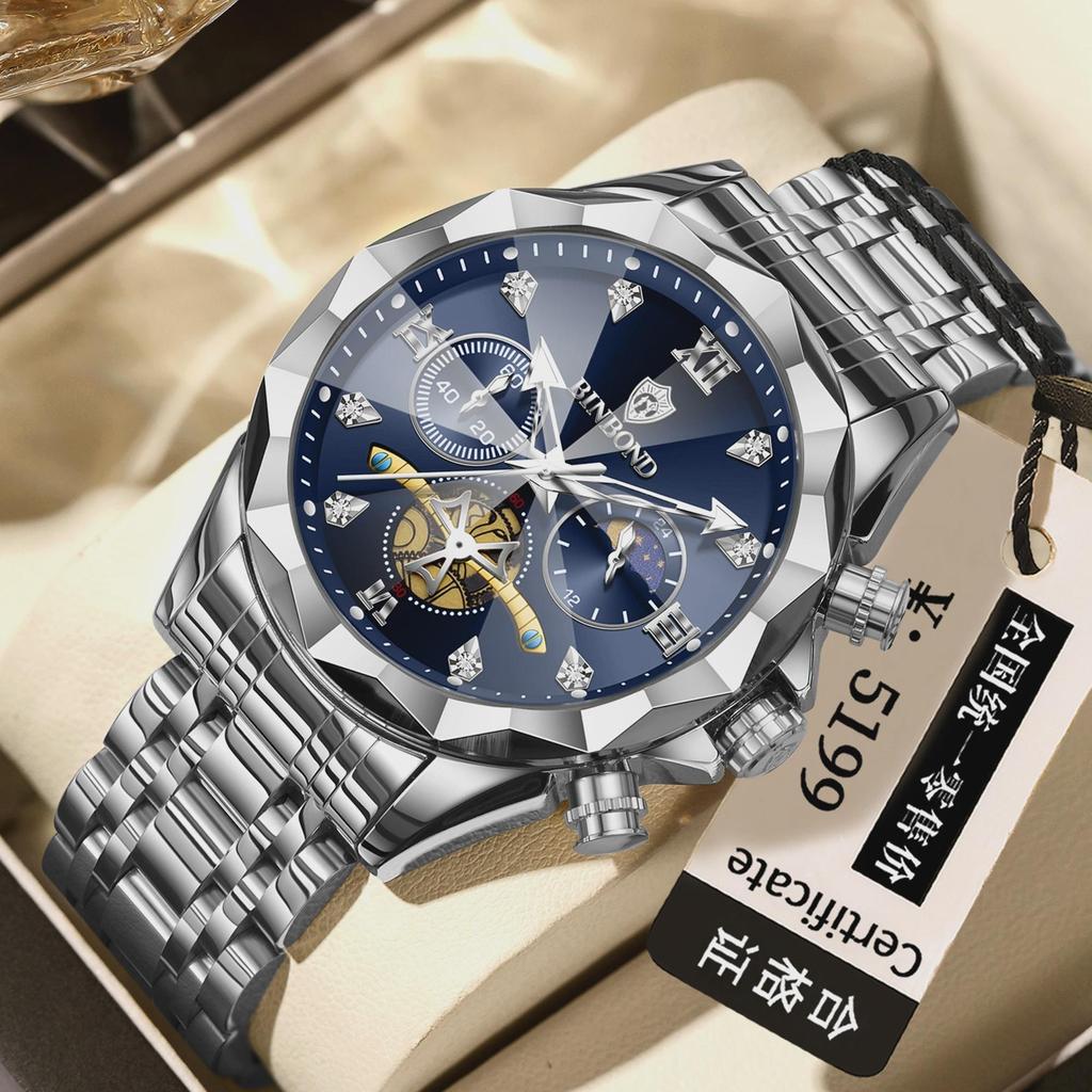 BINBOND Luxury Men Watch Top Original Waterproof Luminous Chronograph Man Wristwatch Stainless Steel Quartz Watches