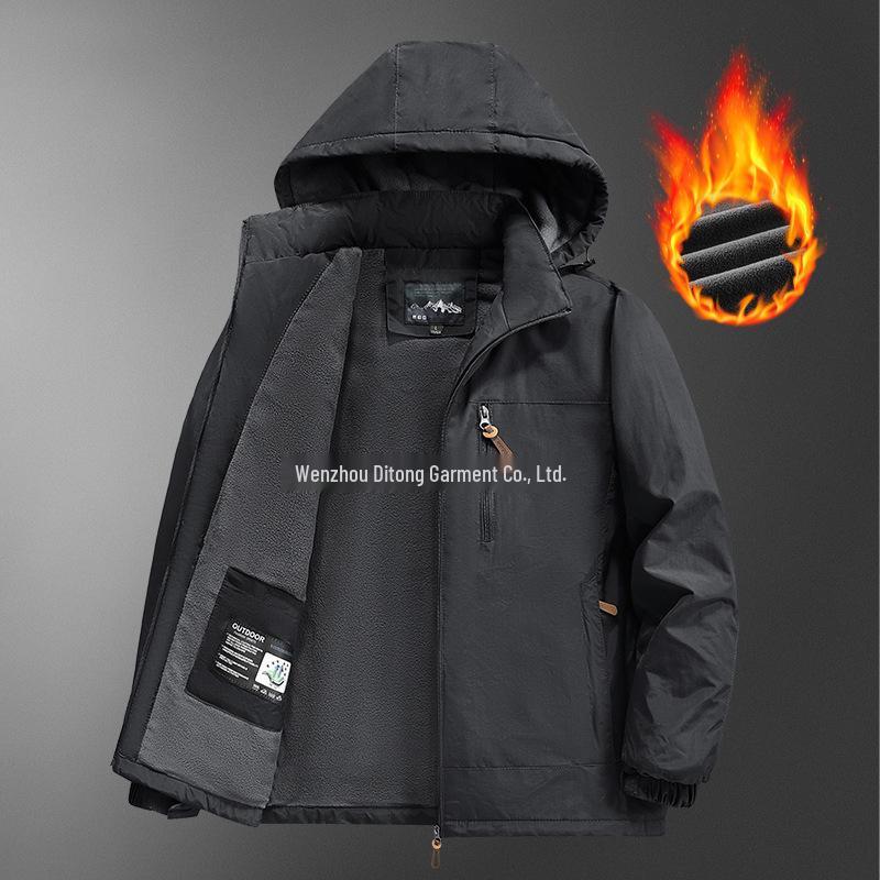 Herren Herbst- und Winter-Winddichte Wasserdichte Bergsteigerjacke - Hohe Dichte, Verdickt, Mit Samt, Outdoor Lässig.