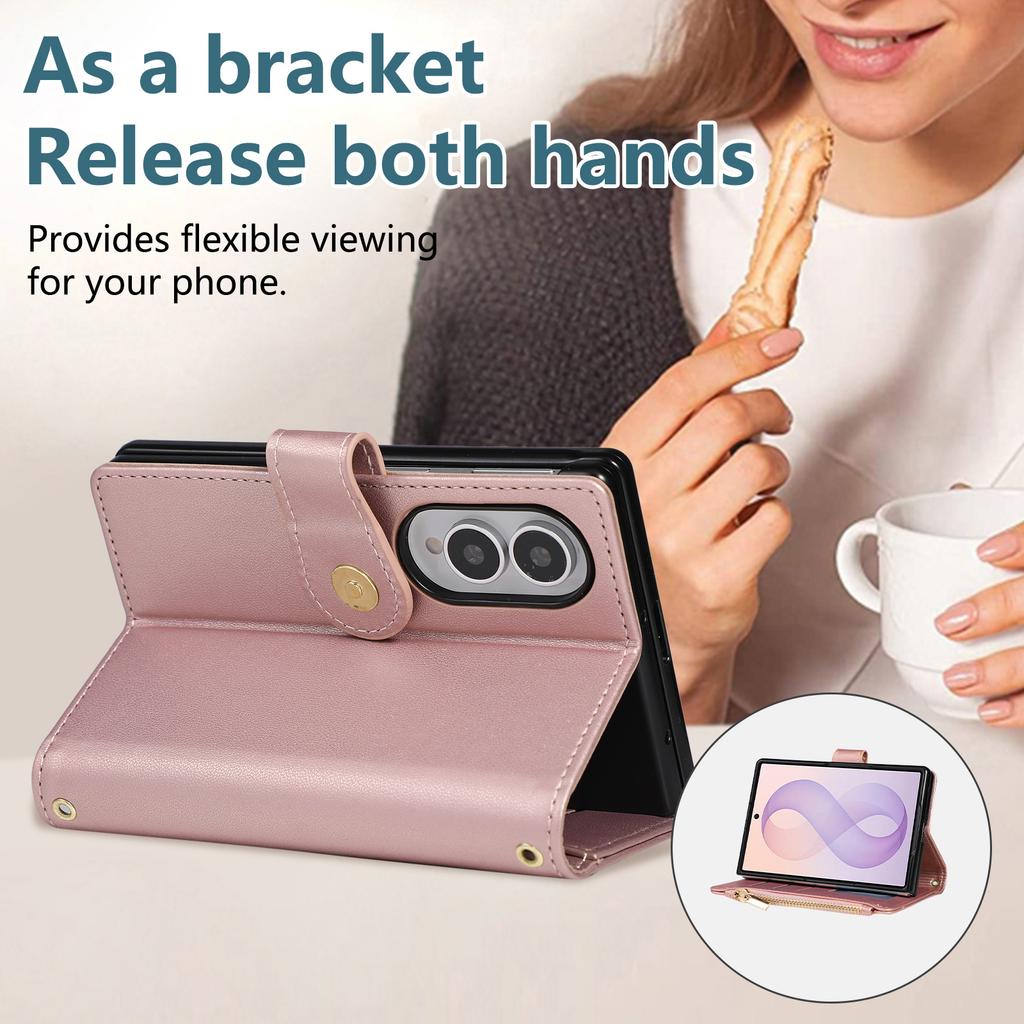 Crossbody Long Lanyard Zipper Cards Solt Wallet Flip Leather Case for Samsung Galaxy Z Fold8 Fold 8 Wide Shockproof Stand Cover