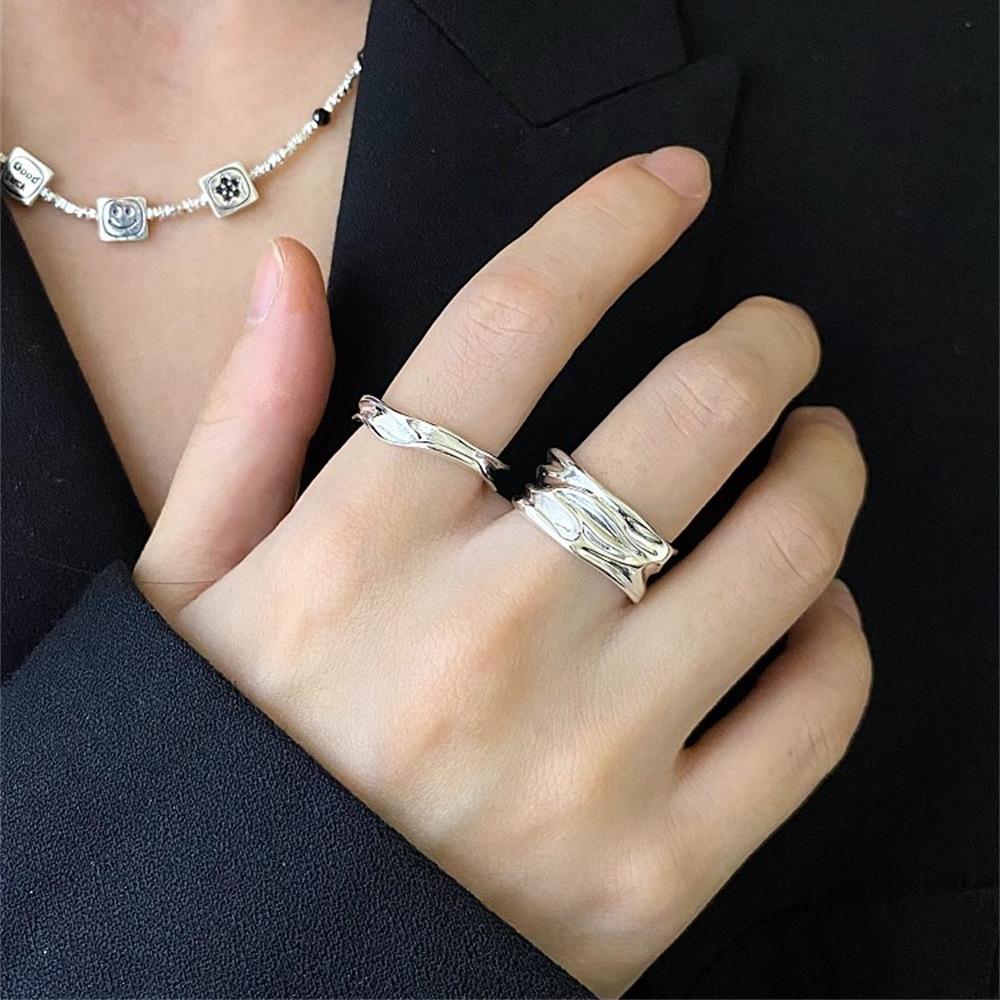 S sterling silver irregular pleated texture open ring simple ins index finger ring