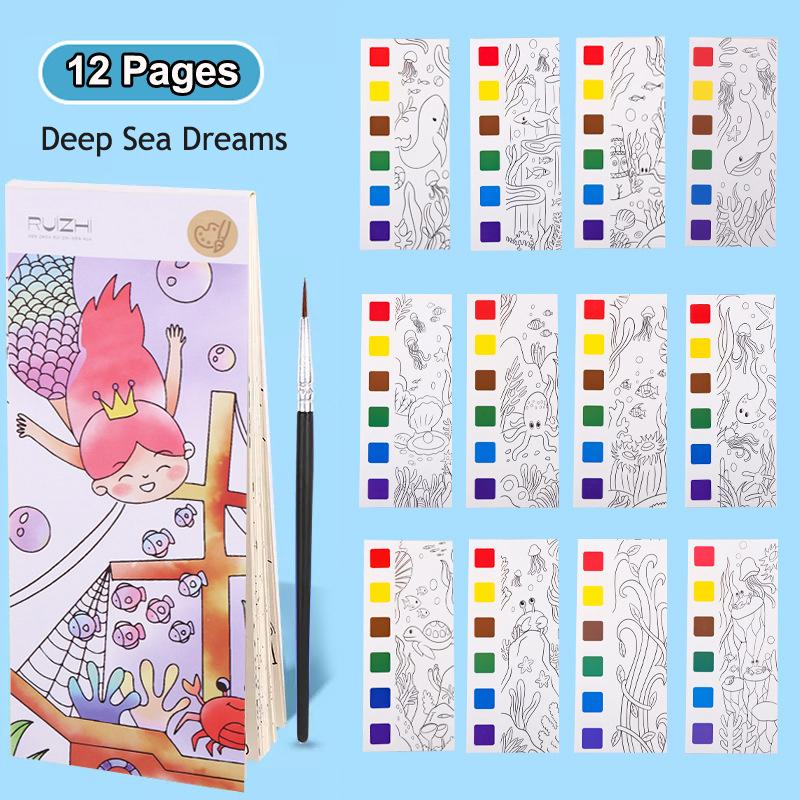 12/20 Premium-Quality Sheets First-Class Portable Superior-Grade Coloring Premium-Quality Book Superior-Grade Children High-Standard Watercolor