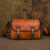 Herren Retro Used Echtleder Umhängetasche mit Mehrfach-Taschen-Design