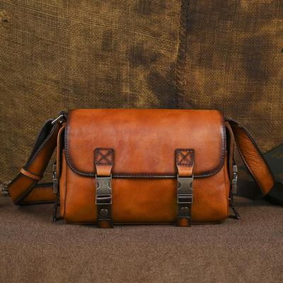 Men's Retro Distressed Genuine Leather Crossbody Bag with Multi-Pocket Design