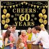Trgowaul 60th Birthday/Anniversary/Wedding Decorations for Women Men, Cheers to 60 Years Banner, Black and Gold 60th Birthday Backdrop, 60 Bday
