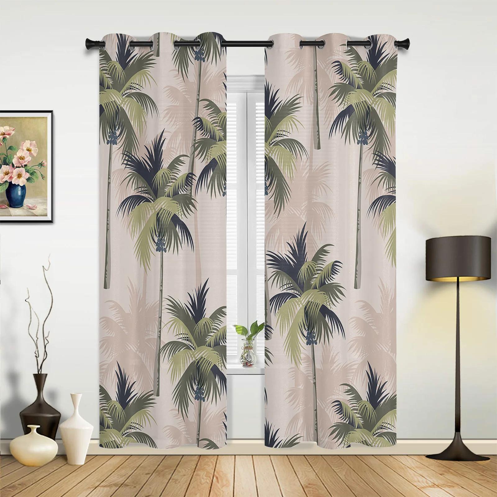

Sunset Beach Palm Tree Hall Curtains Living Room Kitchen Boy Girl Bedroom Long Curtain Windows Cortinas Home Decor Polyester Ideal For Sitting W100*H130(CM)-Grommet top&2PCS