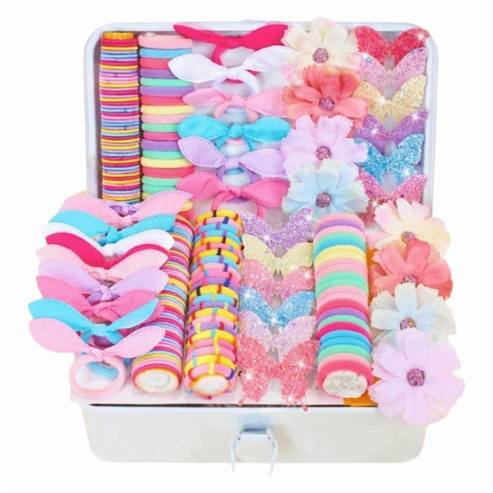 Colorful Flowers Butterfly Girls Hair Accessories Set Glitter Ponytail Holders Kids Hair Styling