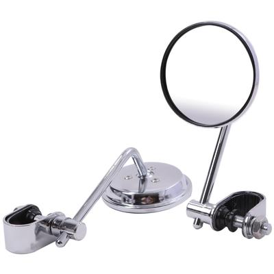 Rubonarie Clamp Mirror, Bike Mirror, Handle Clamp, Round Mirror, Bike Mirror, Round Harley Chopper, Bobber Left and Right Set (Silver)