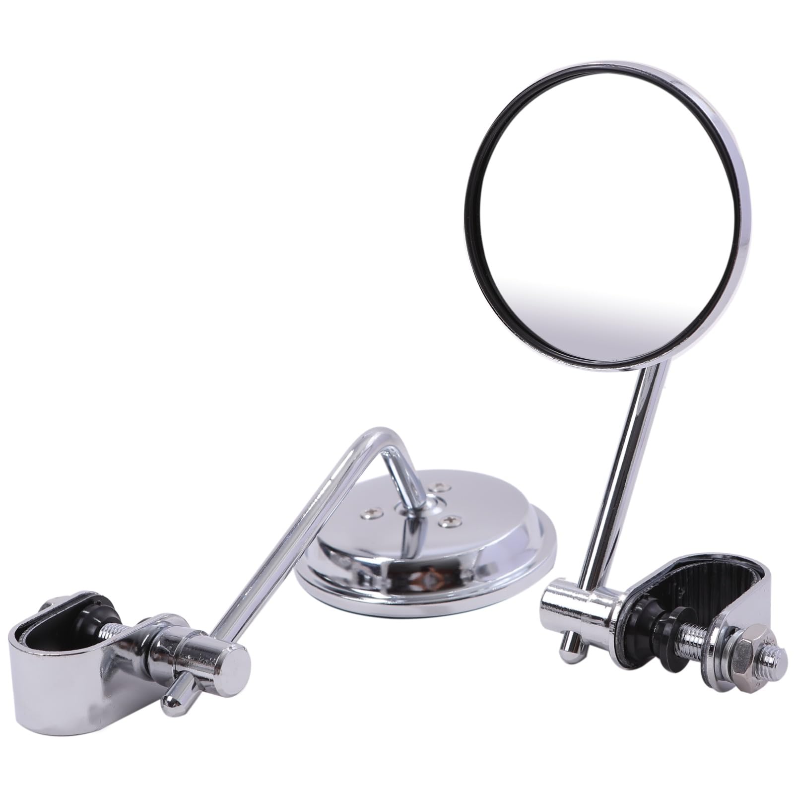 

Rubonarie Clamp Mirrors, Motorcycle Mirrors with Handlebar Clamps, Round Mirrors, for Harley Choppers and Bobbers, Left and Right Set (Silver)