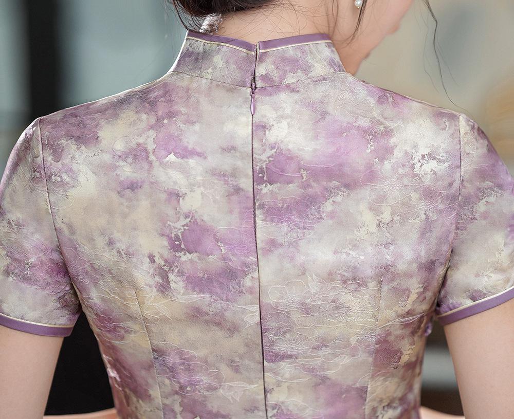 2025 Summer Pink High-End Mulberry Silk Short-Sleeve Cheongsam - Slimming, Modern Style