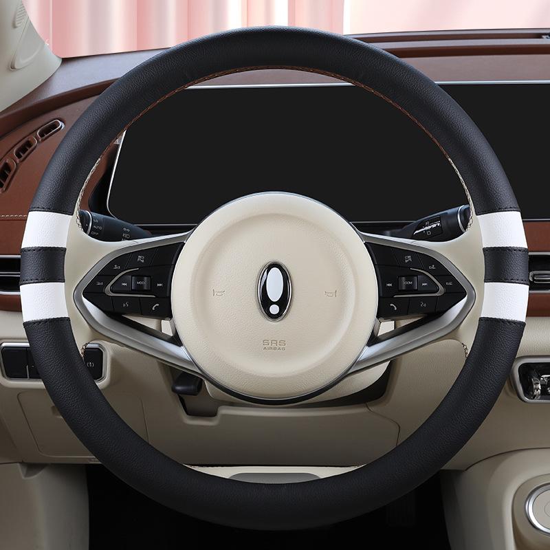 Universal D-Shape Leather Steering Wheel Cover: Ultra-Thin, Breathable, Non-Slip, All-Season Design