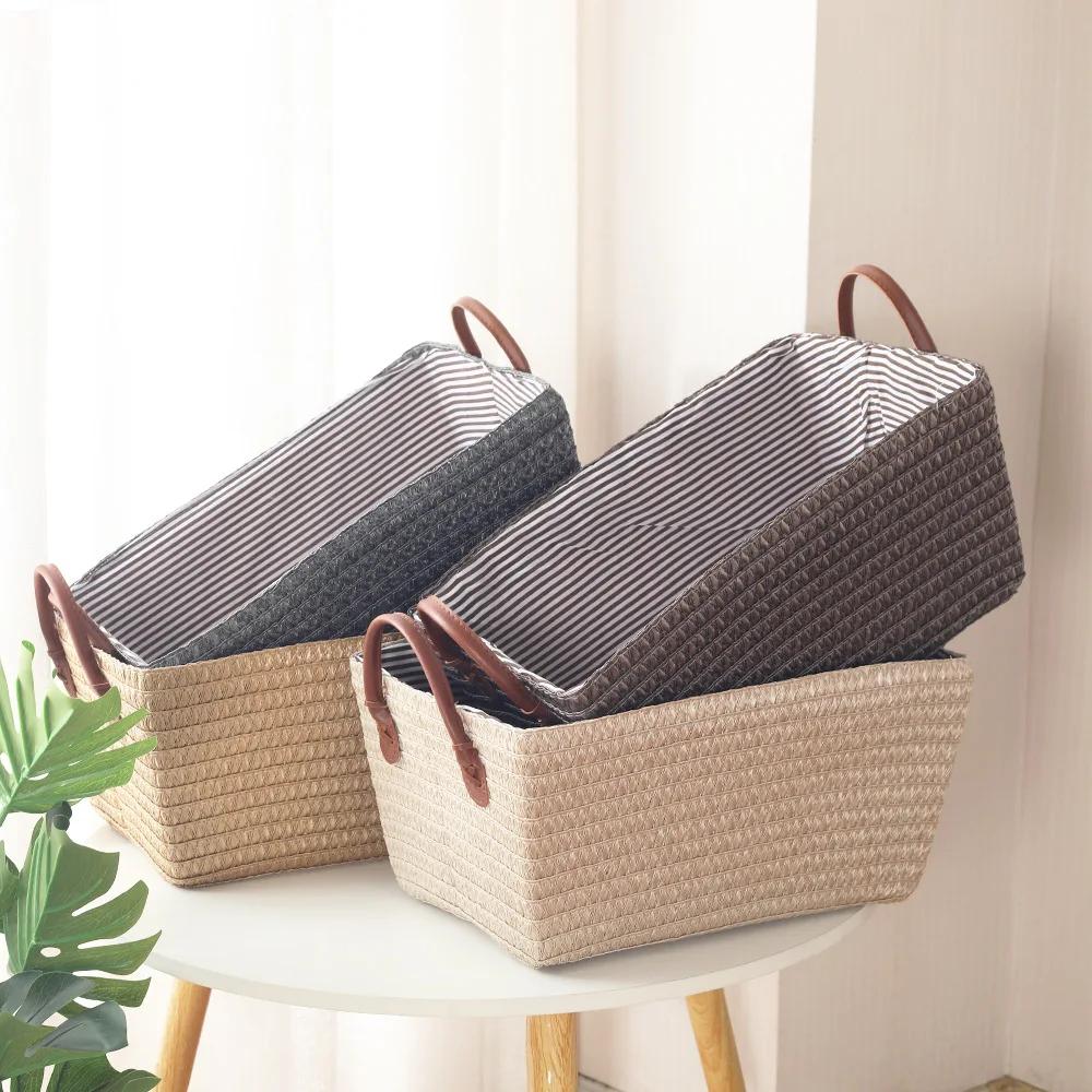Household Japanese-style Foldable Rattan-like Woven Dirty Clothes Storage Basket Toy Tabletop Straw Basket for Snacks
