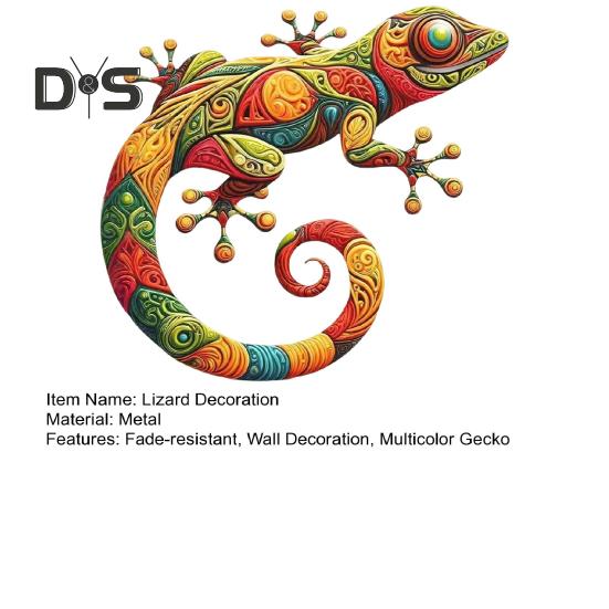 Decorațiune de perete Gecko cu șopârlă metalică, decorațiune de perete colorată, montată pe perete, Gecko pentru gard de grădină, decor de casă, casă de la țară