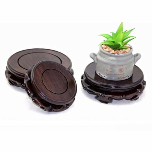 Round Wooden Flower Stand, Natural Ebony-Look Black Catalpa Wood, for Lotus Flowers, Buddha Statues, Display Shelves, Collectibles, and Bonsai (Size 3
