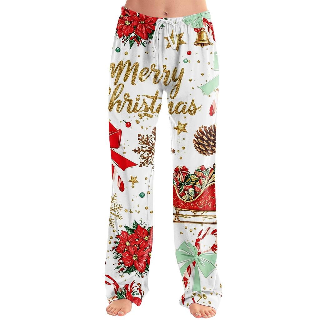 Women's Christmas Print Casual Pants with Loose Fit for Holiday Parties