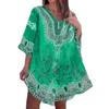 Women's Spring Fashion V-neck National Style Print Loose Smock Dress