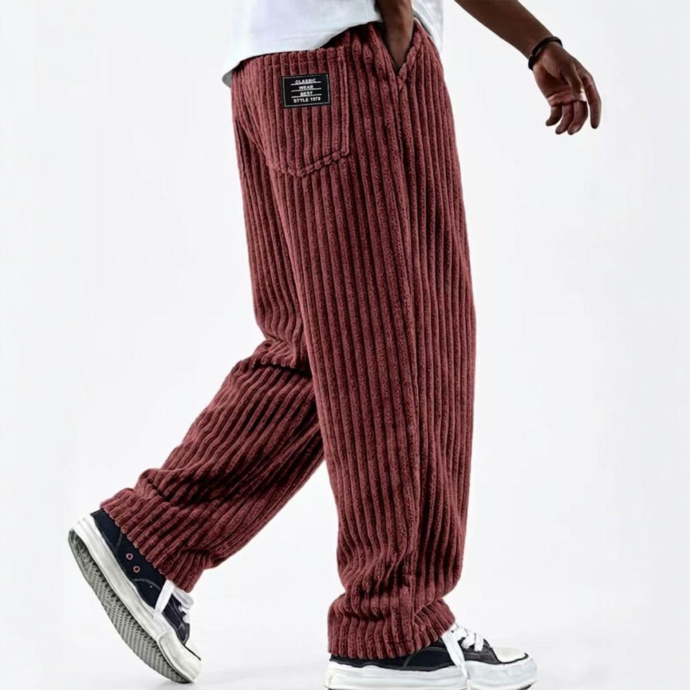Autumn new men's retro vertical striped corduroy loose straight casual trousers