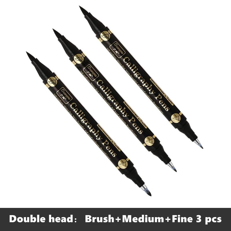

3 Pc/lot Double Head Multifunction Brush Pen Black Ink Calligraphy Brush Pens Set Art Markers 4 Size For Student Supplies