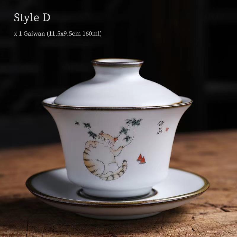 160ml Ceramic Gaiwan Ru Kiln Three-Talent Gaiwan Vintage Tea Bowl