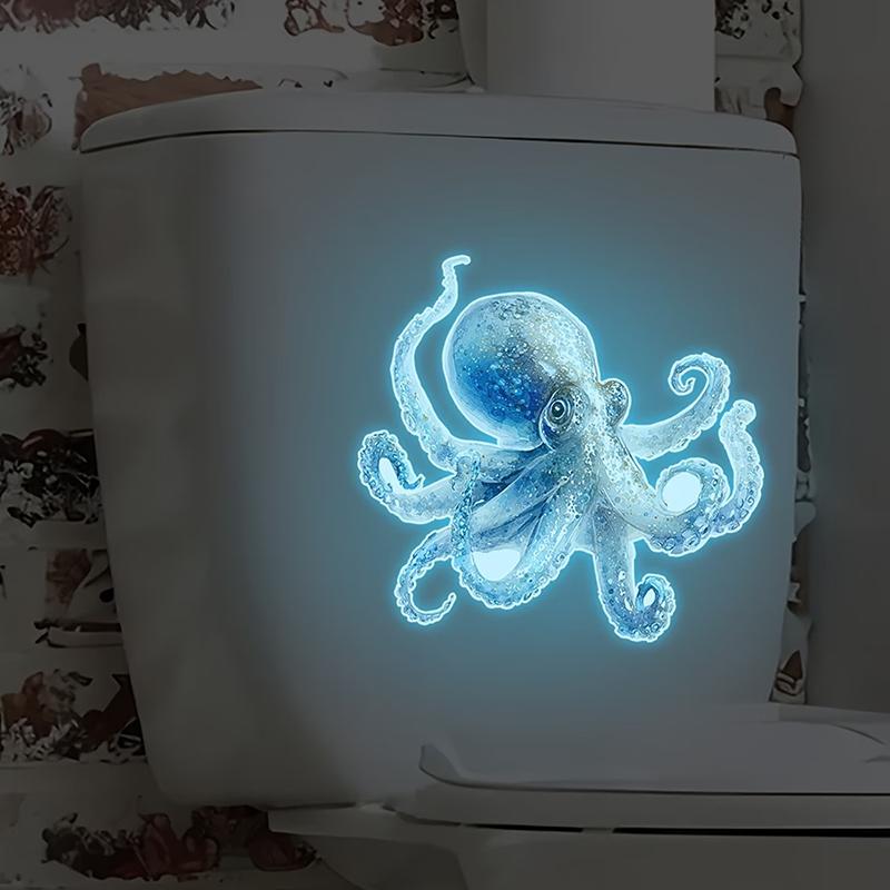 Blauwe Cartoon Octopus Toiletsticker Waterdicht Lichtgevend in het Donker Zelfklevend Verwijderbaar voor Badkamer Grappige Decoratie Ideeën