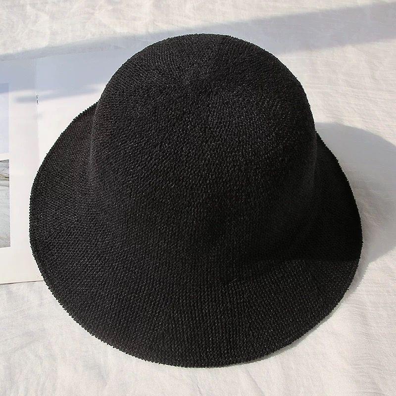 Cotton and Linen Fisherman Hat Women's Summer Breathable Knitted Basin Hat Versatile Straw Hat Artistic Top Hat Sun Protection and Sunshade Hat